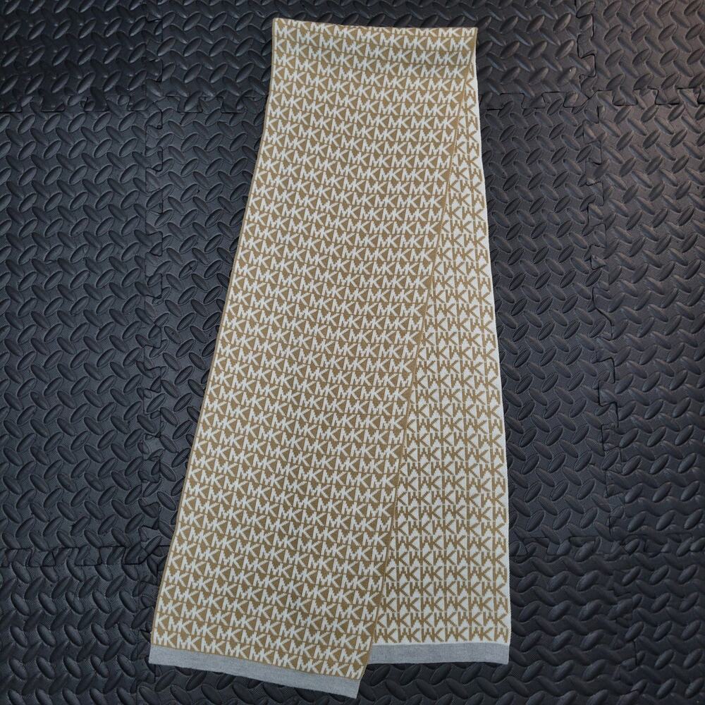 Michael Kors MK Monogram Knit Scarf Camel Beige Cream